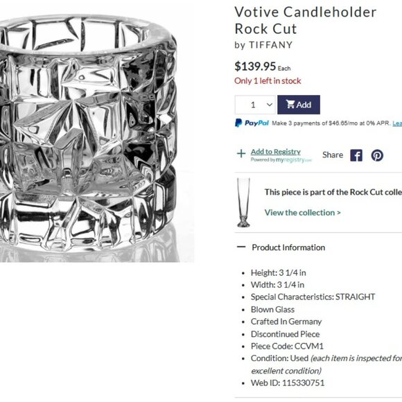 Tiffany Rock Cut Votive candle holder - new, never used - Picture 1 of 2